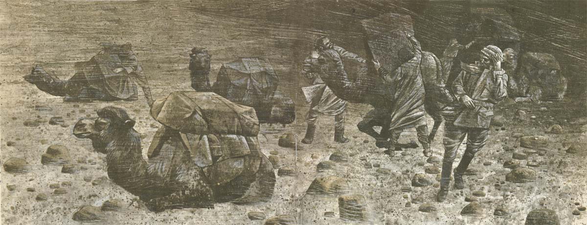 Hedins expedition wonder a beach langt in in Takla Makanoknen in April 1894